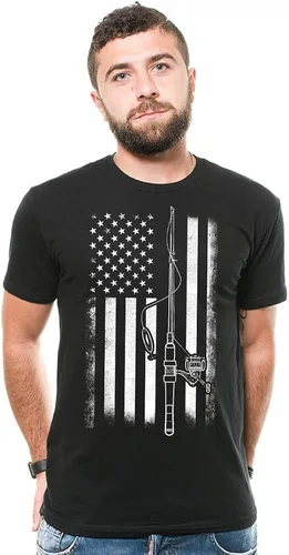 Vista 4 de Camiseta de pesca con bandera americana, divertidas camisas de pesca para hombre, camisetas gráficas para hombre