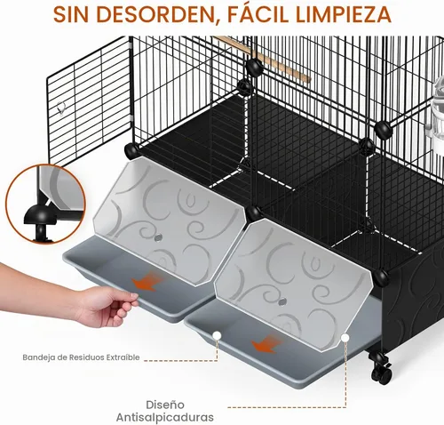 Vista 4 de Jaula grande para pájaros con bandeja extraíble para periquitos, cacatúas