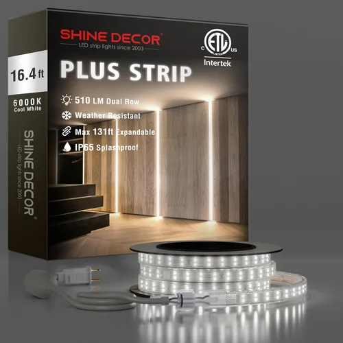 Vista 19 de Shine Decor Tira de luces LED Plus CA 120V, cuerda brillante de doble fila conectable, ETL IP65 impermeable y resistente a la intemperie para Blanco