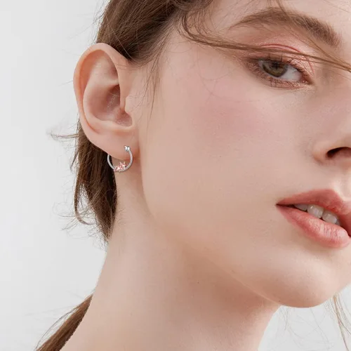 Vista 2 de VONALA Aretes de aro de plata de ley 925 con diseño de bulldog francés, vaca, sirena, zorro, calabaza, regalos para mujeres y niñas