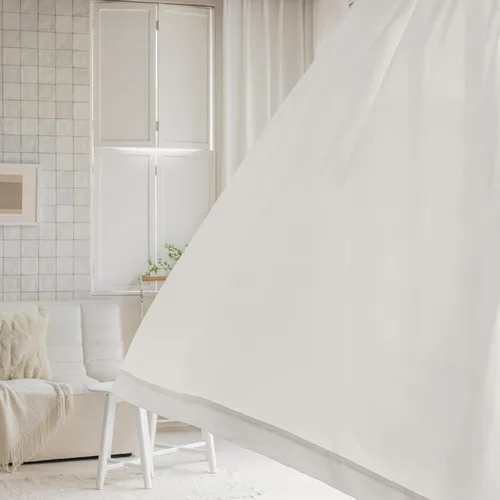 Vista 16 de 2 paneles de cortinas traslúcidas blancas de 54 pulgadas de largo, paneles transparentes de lino con textura para ventana, cortinas plisadas