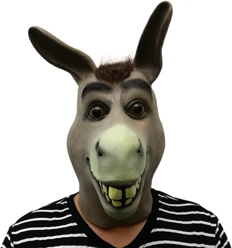 Vista 3 de XuanYou Máscara de látex de burro de dibujos animados Anaima Máscara completa para Halloween, Gris