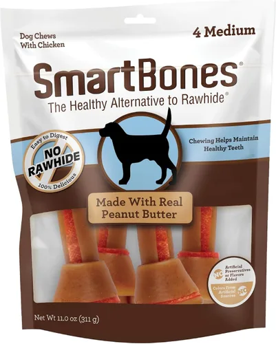 Vista 10 de SmartBones - Masticables medianos con carne de vacuno real, 4 unidades, sin piel cruda para perros