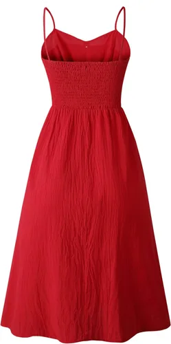Vista 4 de Angashion - Vestido floral de verano estilo bohemio para mujer con botones bolsillos y tiras ajustables