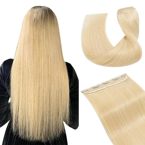 Vista 39 de Extensiones de cabello con clip, cabello humano Remy, extensiones de cabello largo lacio de una pieza con 5 clips, con gancho para colgar