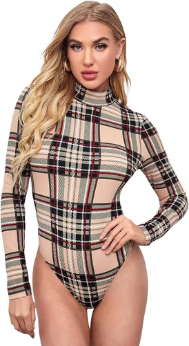 Vista 5 de SweatyRocks Enterizo elástico de manga larga con estampado de letras y cuello alto para mujer