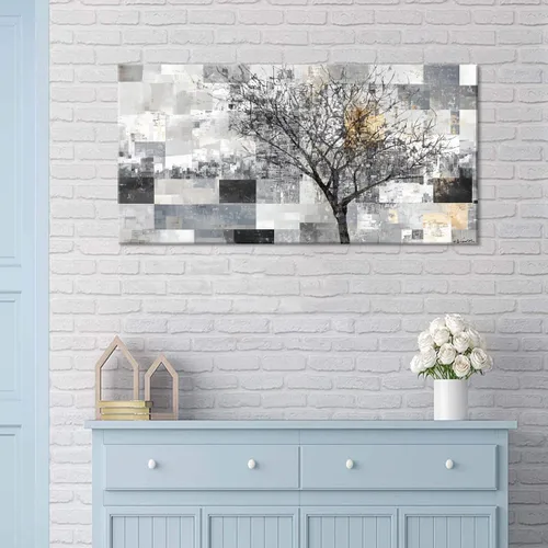 Vista 7 de LASMOND Arte de pared abstracto moderno de árbol para sala de estar, pintura en lienzo en blanco y negro, arte de pared grande de paisaje natural