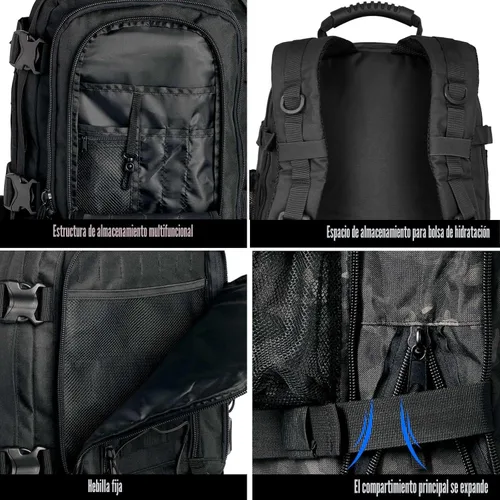 Vista 8 de Miramrax - Mochila táctica militar del ejército - Paquete de asalto para hombres, mochilas Molle, bolsa de evacuación, paquete de 3 días para Negro