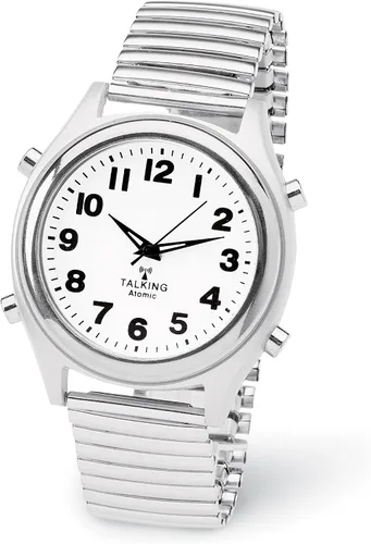 Vista 2 de Collections Etc Reloj Atomic Hablando Fácil de Leer Plata, plateado, Moderno