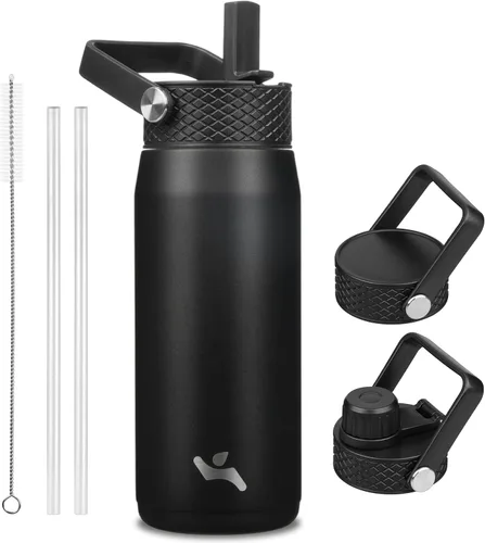 Vista 55 de Konokyo - Botella de agua aislada de 18 onzas, botellas deportivas de acero inoxidable con 3 tapas, verde militar