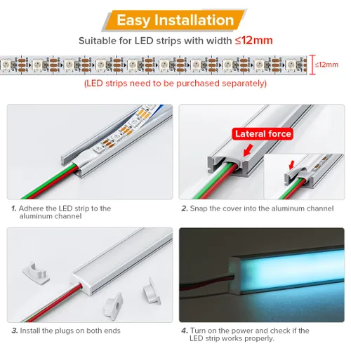 Vista 5 de BTF-LIGHTING - Sistema de canal de aluminio LED de 1.64 pies, paquete de 10 Blanco