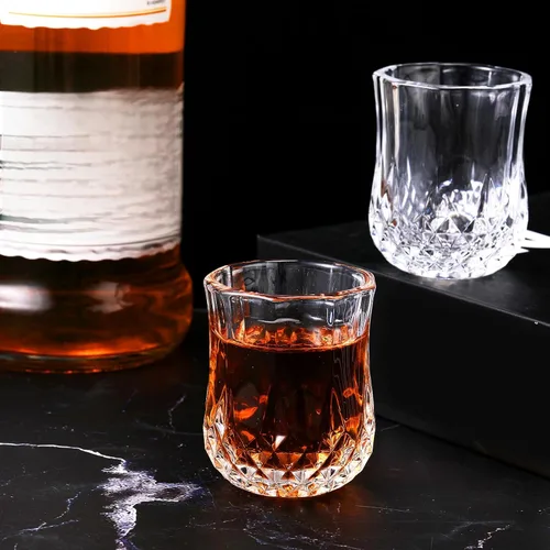 Vista 6 de Meanplan Juego de mini vasos de chupito de 1.7 onzas, vasos de degustación, base pesada, taza de chupito transparente, lindas tazas de vino Cordial