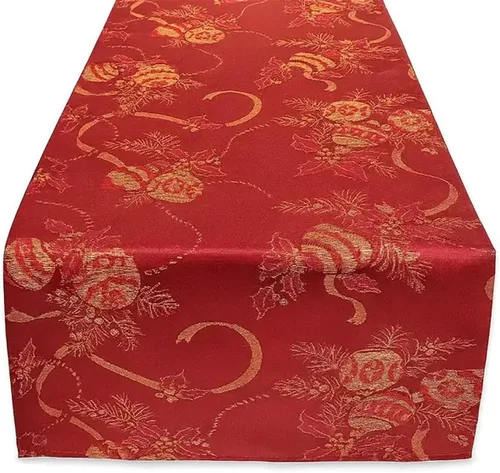 Vista 2 de Fennco Styles Royal De Noel - Camino de mesa jacquard con diseño navideño de 16 pulgadas de ancho x 36 pulgadas de largo, rojo