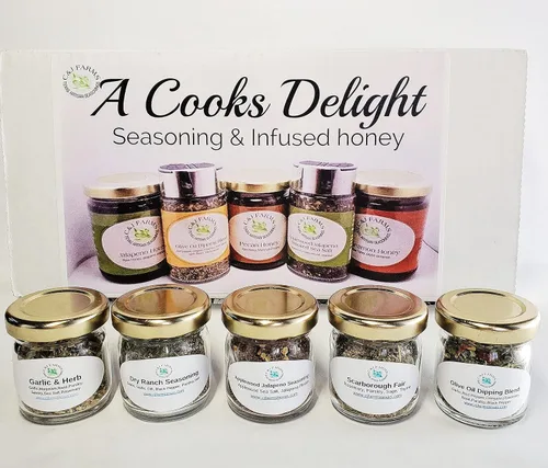 Vista 4 de C&J Farms Texas Gourmet Artisan Seasonings A Cook's Delight - Juego de regalo de 10 piezas, caja de muestras variadas, incluye muestra de especias