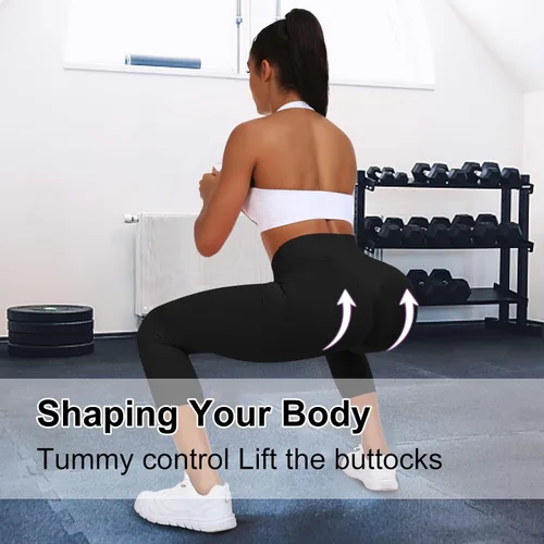 Vista 5 de Vertvie Leggings cruzados de gimnasio para mujer, levantamiento de glúteos, cintura cruzada, control de abdomen, pantalones de yoga