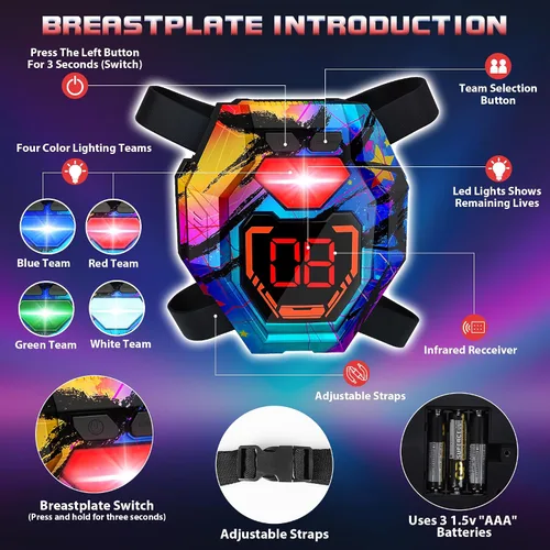 Vista 4 de Juego de 4 Pistolas de Laser Tag con Chalecos de Pantalla de Puntuación LED Digital, Regalos para Adolescentes y Adultos Niños y Niñas, Adultos