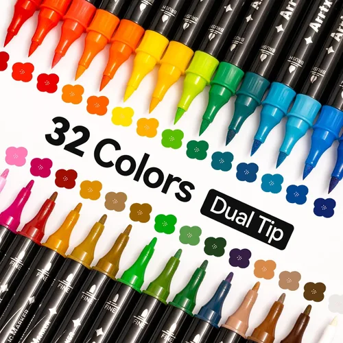 Vista 10 de Arrtx Bolígrafos de pintura acrílica negra, paquete de 8 marcadores de punta de pincel y punta fina (doble punta) marcadores de pintura negra