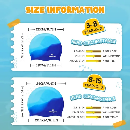 Vista 4 de 3 Pack Kids Swim Cap for Boys Girls, Unisex Silicone Swimming Caps for 3-15 Toddler Children Teen, Waterproof Bathing Caps for Short/Long Hair to