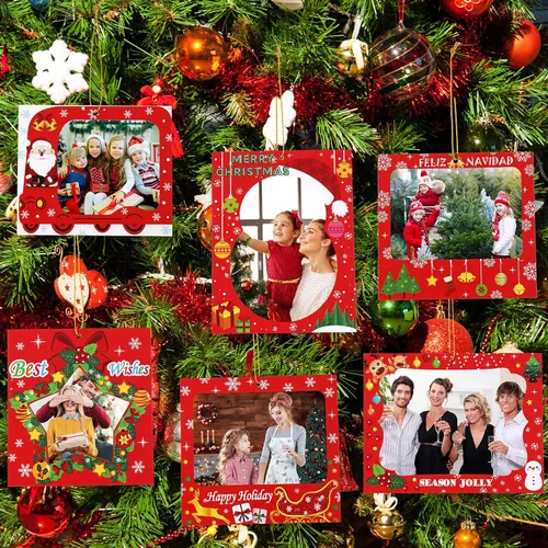 Vista 5 de Zonon 30 marcos de fotos de Navidad, marcos de fotos familiares, adornos colgantes para árbol de Navidad, fiesta de Año Nuevo, mejores deseos