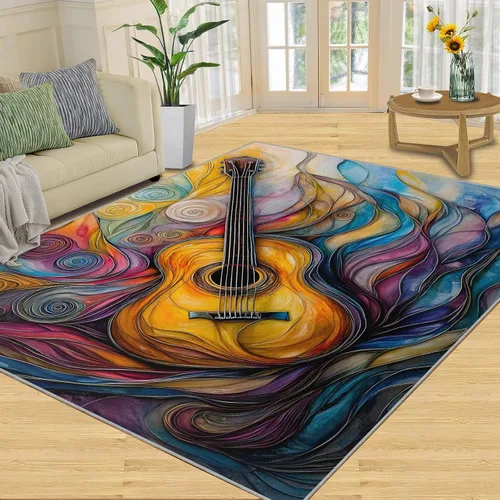 Vista 12 de Alfombra de guitarra, alfombra de 2 x 3 pies para entrada, alfombra de área musical, alfombra lavable de guitarra fresca para dormitorio, alfombra
