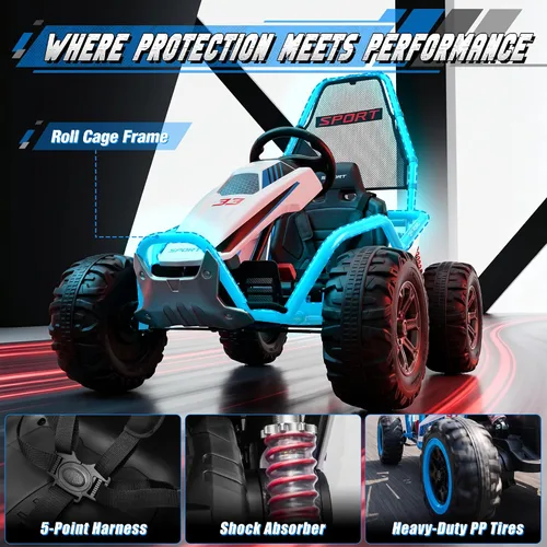 Vista 2 de Go Kart eléctrico de 24 V para niños a partir de 6 años, carrito de deriva Azul