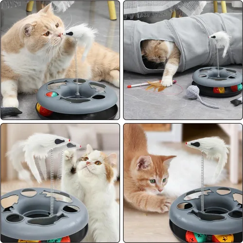 Vista 6 de Túnel para gatos, juguete para gatos de interior, juguete para gatos con pista de rodillos, tubo de juego plegable en forma de S, casa laberinto