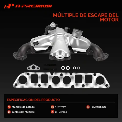 Vista 3 de Kit de colector de escape A-Premium con juntas, tuercas, pernos, arandelas y protector térmico [4Cyl 2.5L] Compatible con Jeep, Dodge y American