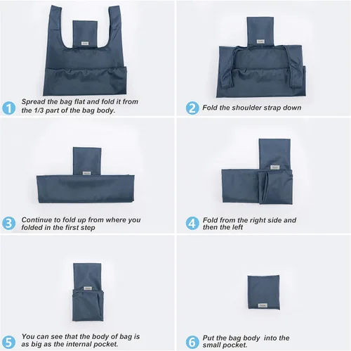 Vista 7 de Bolsas grandes reutilizables para compras, lavables, plegables, paquete de 6 bolsas de comestibles, resistentes, ligeras, plegables, bolsas