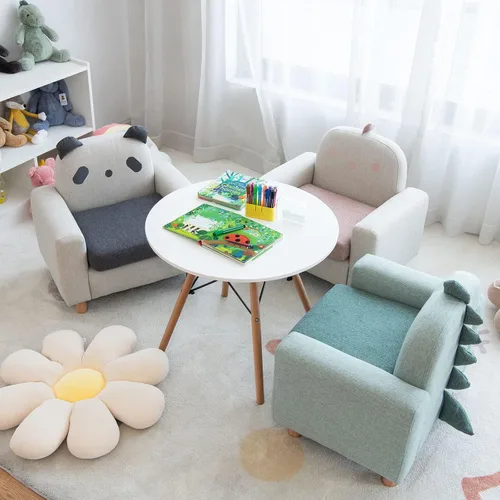 Vista 2 de Costzon Sofá para niños, sofá de dibujos animados para niños con marco de madera maciza, cojín grueso, sillón infantil para sala de juegos, jardín