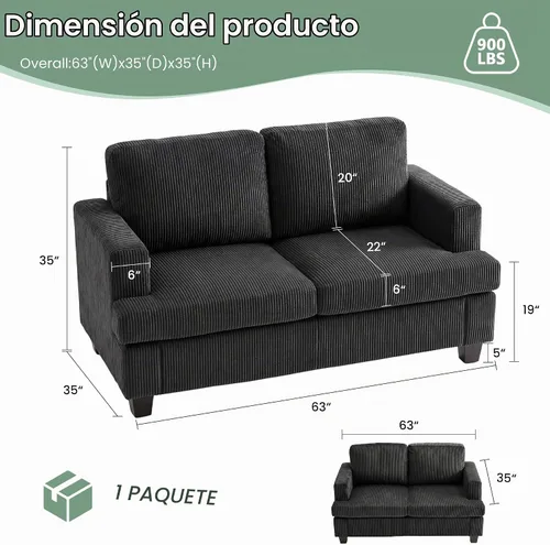 Vista 2 de YOUDENOVA Juego de 2 piezas de sofá cómodo, sofá biplaza * 2 con asientos profundos, sofá cama moderno para sala de estar, terciopelo negro