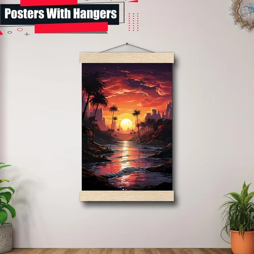 Vista 5 de Neon Sunset Vibes Florida Synthwave Sunset Framed poster Print, Retro Miami Style Wall Art, poster, Home Decor