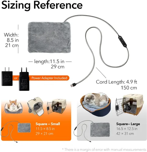 Vista 8 de Almohadilla térmica USB para mascotas de 5 V con adaptador