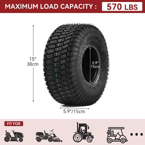 Vista 6 de YITAMOTOR Neumáticos para cortacésped de 15 x 6.00-6 (juego de 2), neumático de césped de tractor sin cámara de 4 capas, neumáticos de cortacésped