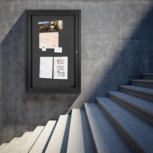 Vista 7 de INNOVART Tablero de anuncios cerrado de 36" x 24", tablero de anuncios de tela con cerradura con marco de aluminio, vitrina de pared con puerta Negro