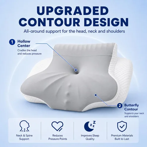 Vista 2 de Almohada cervical de mariposa para dormir, almohada ergonómica de contorno de espuma viscoelástica con soporte para cuello y hombros, almohada Blanco