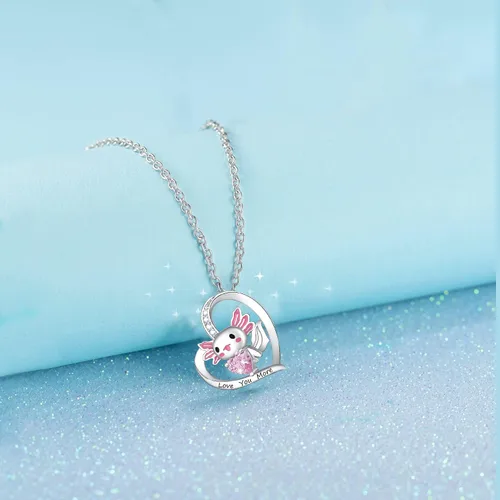 Vista 4 de M&Ostyle Lindo collar de ajolote para niñas y niños, collares con colgante de cristal, regalos de joyería para niñas, hija, niños, hijo, nieta