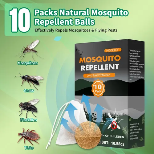 Vista 8 de Repelente de mosquitos, 10 paquetes con bolsas de bolsitas con cordón, fórmula a base de plantas de aceite de citronela y menta para camping, pesca