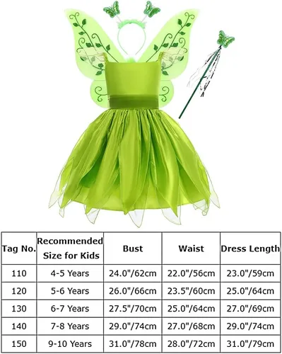 Vista 7 de Disfraz de hada para niñas y niños pequeños, vestido de princesa Tiana, vestido tutú, alas de mariposa de hada, varita mágica+diadema para fiesta