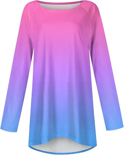 Vista 3 de Camisas de manga larga para mujer 2023 con estampado gráfico, sudaderas casuales plisadas con estampado degradado