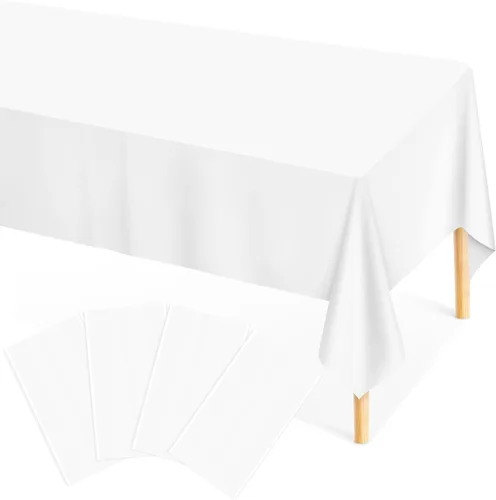 Vista 23 de Mulbozy Mantel de plástico color crema, desechables, paquete de 4, 54 x 108 pulgadas, manteles rectangulares de plástico beige para decoración