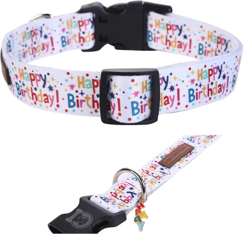 Vista 2 de MR. CHUBBYFACE - Collar de cumpleaños para perro con patrones, suave, ajustable, para perros pequeños, medianos y grandes