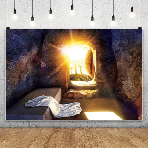 Vista 6 de Leowefowa Telón de fondo de Pascua de Resurrección de Jesús de tela suave y duradera, 5 x 3 pies, control remoto de salida del sol, cruz sagrada