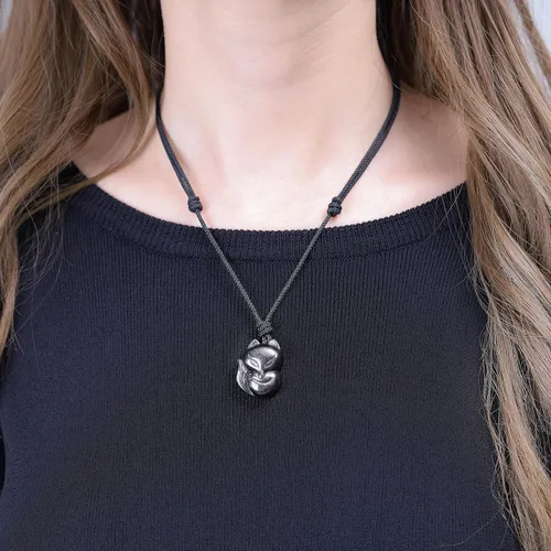 Vista 2 de COAI Collar con colgante de zorro de piedra para hombre y mujer, Piedra, Jaspe
