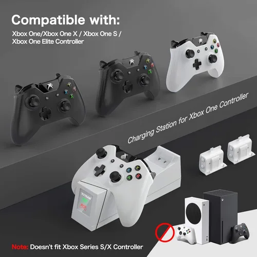Vista 4 de YCCTEAM Cargador de control compatible con Xbox One batería recargable compatible con Xbox One Xbox One X Xbox One S Xbox One Elite Controller
