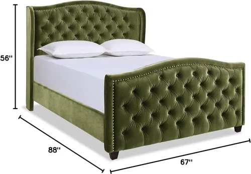 Vista 2 de Jennifer Taylor Home - Cama Anastasia de tamaño Queen de terciopelo resistente en color verde oliva Terciopelo de rendimiento verde oliva