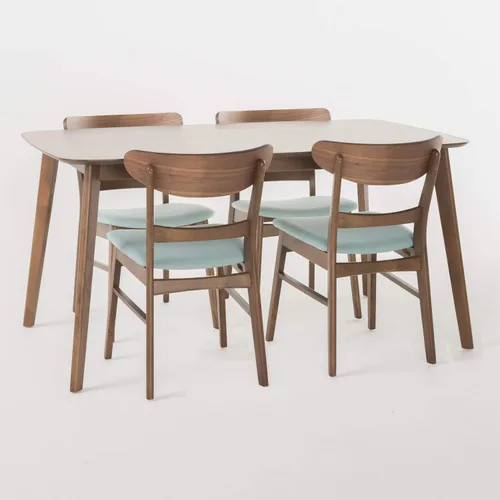 Vista 13 de Christopher Knight Home Idalia - Juego de comedor rectangular de 50 pulgadas, juego de 5 piezas, nogal natural y menta