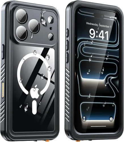 Vista 47 de ANTSHARE Funda impermeable IP68 para iPhone 16, negro/transparente Lente incorporada/protector de pantalla, protección militar contra caídas, funda