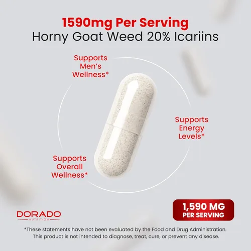 Vista 5 de Horny Goat Weed para hombres y mujeres – [20% de Icariins Fuerza Máxima] – Resistencia, Aguante, Circulación, Soporte Articular y de Espalda – Raíz