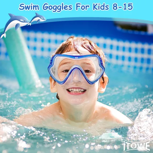 Vista 7 de Gafas de natación para niños con cubierta de nariz para jóvenes de 8 a 15 años, antivaho HD Visión Gafas de piscina gafas de natación de agua