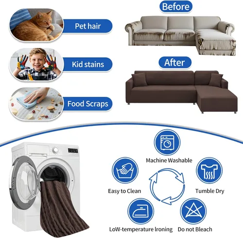 Vista 6 de XINEAGE Funda de sofá modular de alta elasticidad en forma de L, 2 piezas antideslizante con protector de muebles con 2 fundas de almohada